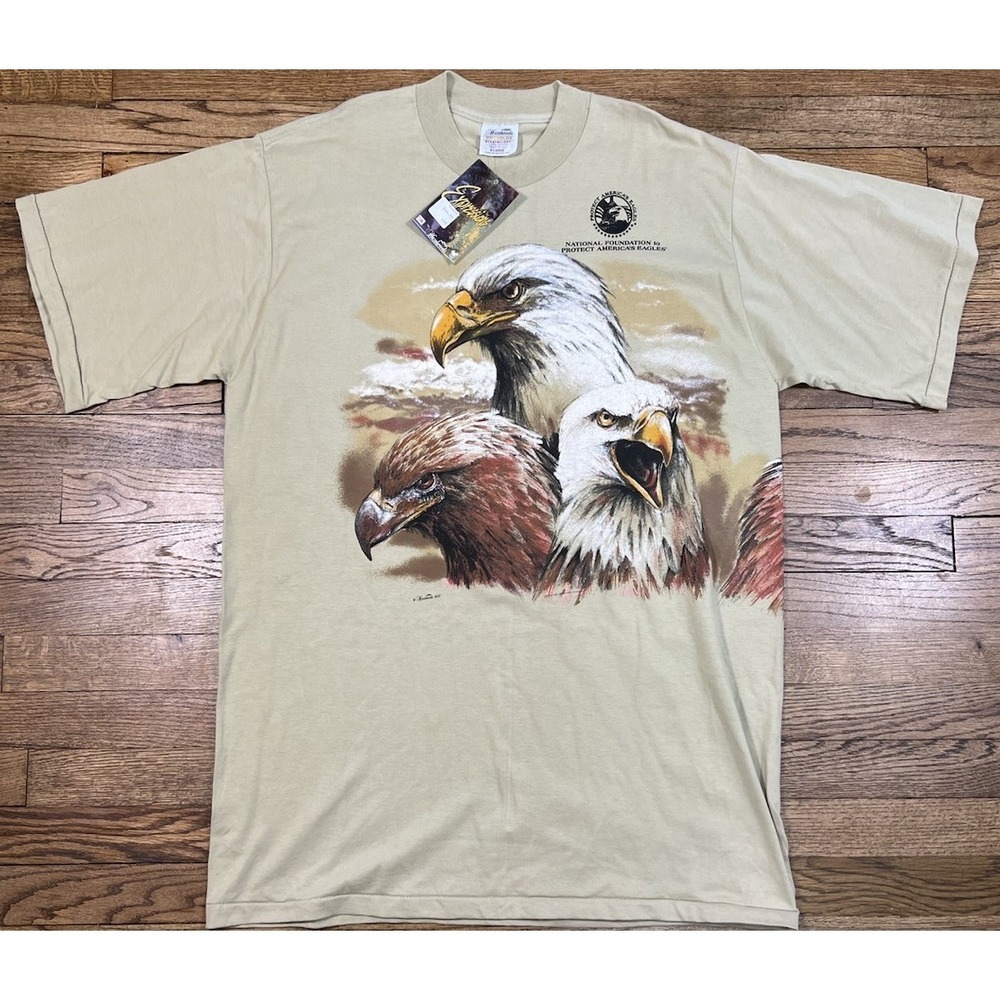 Vintage Hazelwoods Single Stitch Eagle Nature‎ Wrap Around USA Made 90s Sz XL